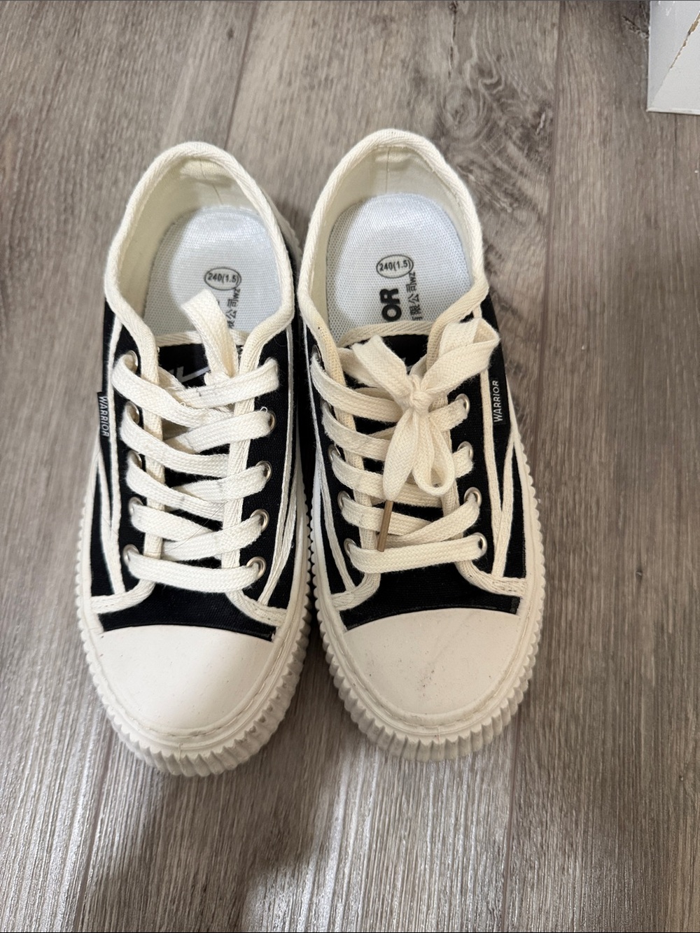 Black and Cream Low-Top Canvas Sneakers